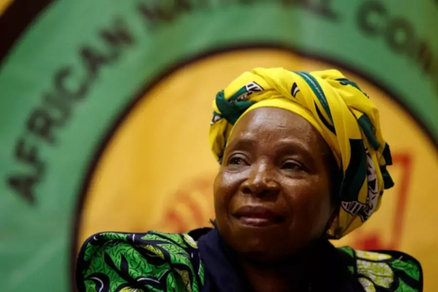 Former African Union chairperson Nkosazana Dlamini-Zuma reacts before addressing a lecture to members of the African National Congress Youth League in Durban, South Africa, April 20, 2017. 