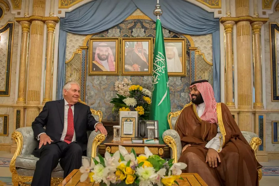 Saudi Crown Prince Mohammed bin Salman meets with U.S. Secretary of State Rex Tillerson in Jeddah, Saudi Arabia (Bandar Algaloud/Courtesy of Saudi Royal Court/Handout via Reuters).