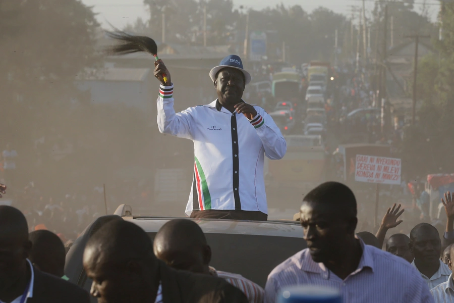 Kenyan opposition leader Raila Odinga, the presidential candidate of the National Super Alliance (NASA), at a campaign rally in Nairobi, Kenya, July 7, 2017. Recent polls have him just ahead of his opponent, President Uhuru Kenyatta.