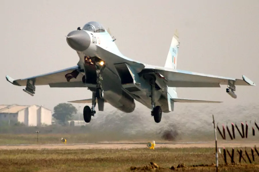 Indian Air Force's main fighter Su-30 takes off for a joint air exercise in the central Indian city of Gwalior February 25, 2004. The Su-30 and its variants are popular options for many air forces around the world.
