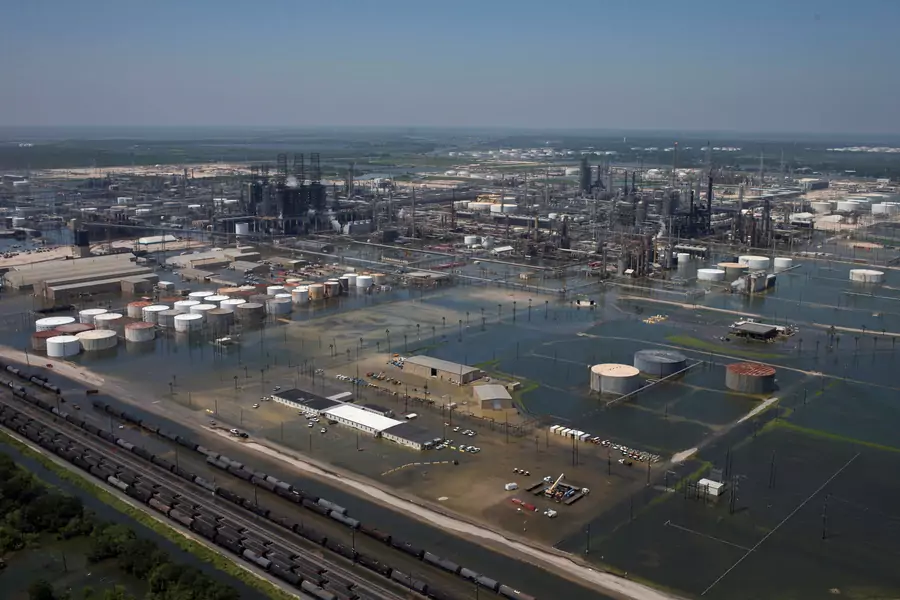 Flood waters caused by Tropical Storm Harvey encompass the Motiva Enterprises LLC in Port Arthur, Texas, U.S. August 31, 2017.
