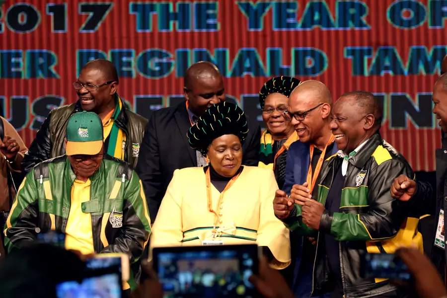 South Africa's President Jacob Zuma with former African Union chairperson Nkosazana Dlamini-Zuma and South Africa's Deputy President Cyril Ramaphosa at the ANC 5th National Policy Conference in South Africa, July 5, 2017.