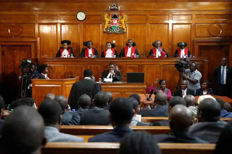 Kenya's Supreme Court judges preside before delivering their ruling in Nairobi, Kenya, on September 1, 2017, annulling last month's presidential election, which Uhuru Kenyatta had won.