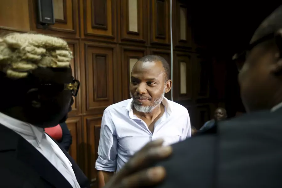 Indigenous People of Biafra (IPOB) leader Nnamdi Kanu is seen at the Federal high court Abuja, Nigeria January 20, 2016. He was released on bail over a year after this picture was taken due to health concerns.