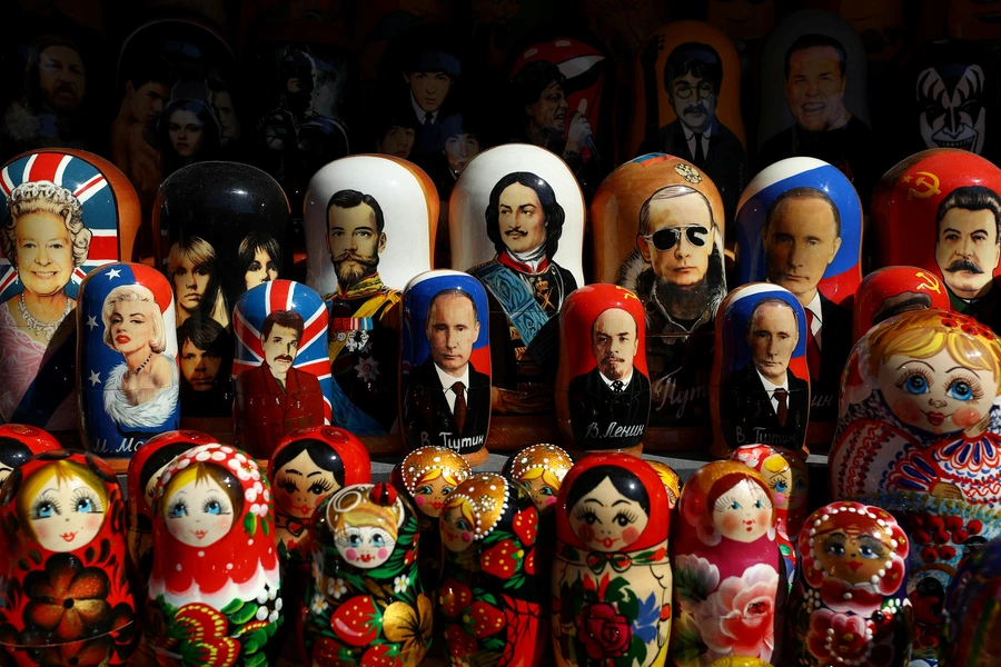 Russian matryoshka dolls are on display at a market during a sunny day in St. Petersburg, Russia, June 16, 2017.