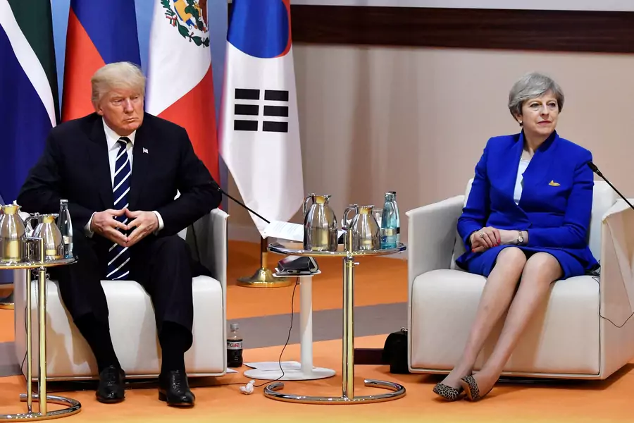 U.S. President Donald Trump and Britain's Prime Minister Theresa May meet at the G20 summit in Hamburg, Germany, July 7, 2017.
