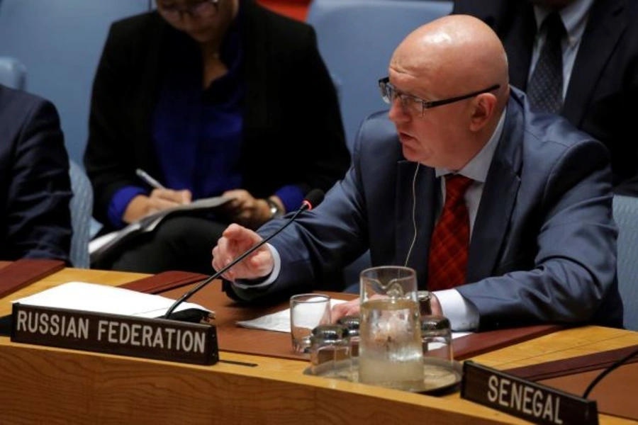Russian Ambassador to the United Nations Vasily Nebenzya delivers remarks during a meeting by the United Nations Security Council on North Korea at the U.N. headquarters in New York City, U.S., August 29, 2017.