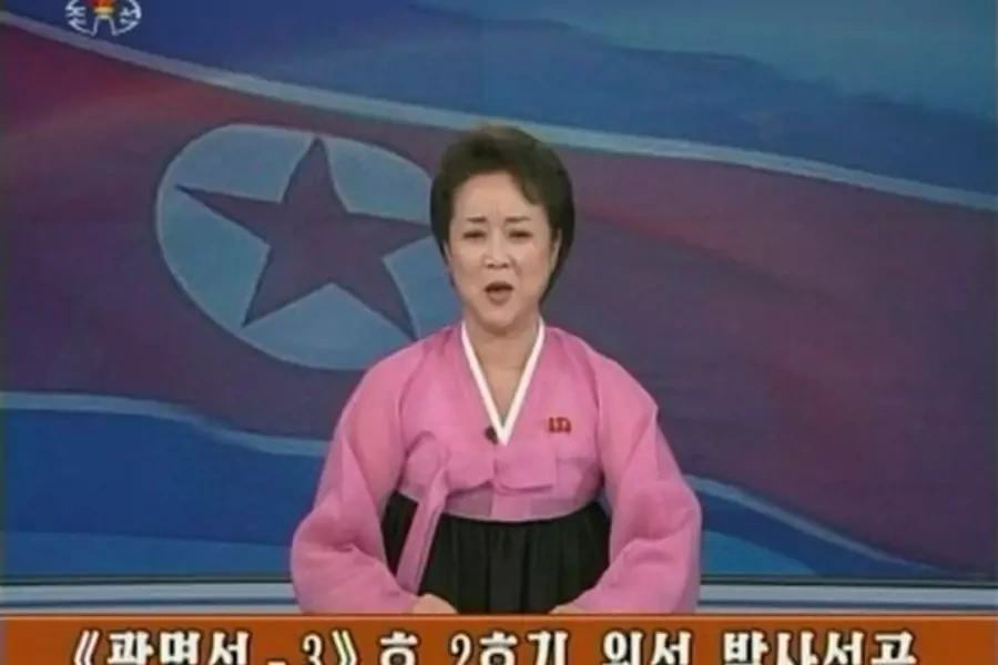 A North Korean KRT TV presenter announces the successful launch of a long-range rocket by North Korea in this December 12, 2012, still image taken from TV.