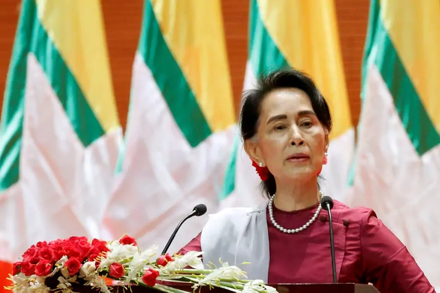 Myanmar State Counselor Aung San Suu Kyi delivers a speech to the nation on Rakhine and the Rohingya situation, in Naypyitaw, Myanmar on September 19, 2017.