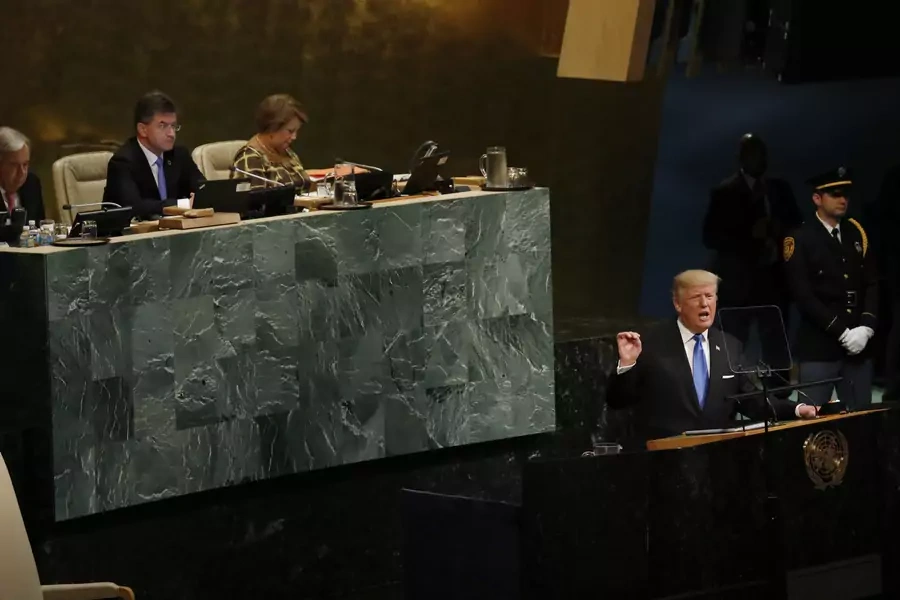 President Donald Trump addresses the 72nd United Nations General Assembly on September 19, 2017.