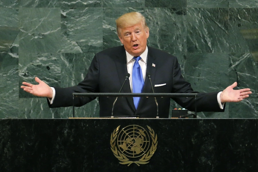 U.S. President Donald Trump addresses the 72nd United Nations General Assembly at UN headquarters in New York on September 19, 2017.