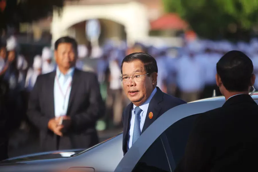 Cambodia's Prime Minister Hun Sen, who is also president of the ruling Cambodian People's Party (CPP), arrives before a ceremony to mark the 66th anniversary of the establishment of the party, at Koh Pich island in Phnom Penh, Cambodia, on June 28, 2017. 