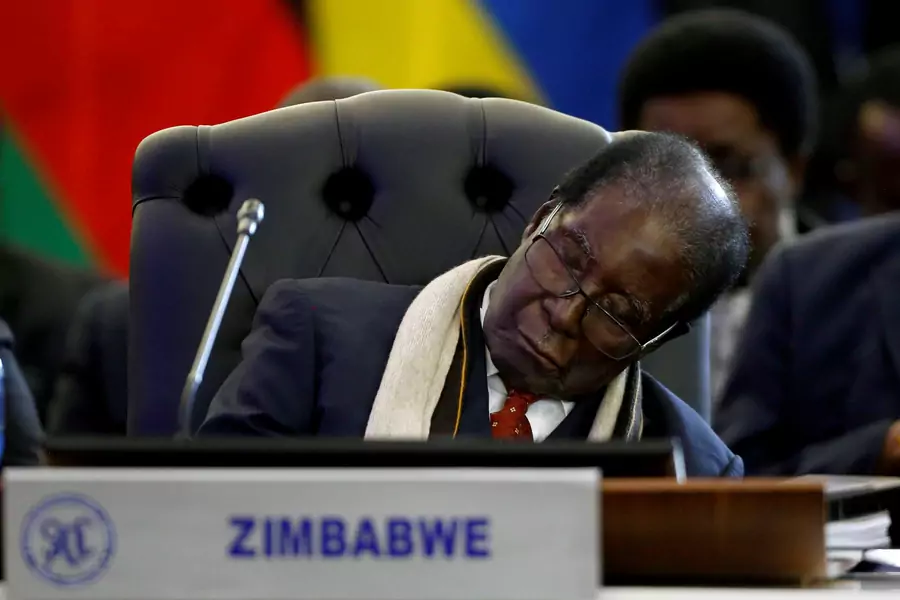 Zimbabwean President Robert Mugabe takes a nap during the 37th Ordinary SADC Summit of Heads of State and Government in Pretoria, South Africa in August 2017.