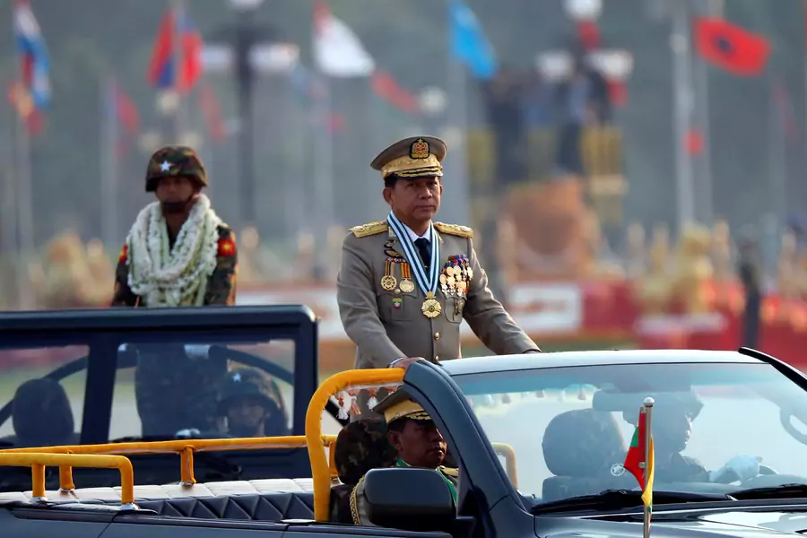 Myanmar's General Min Aung Hlaing takes part during a parade to mark the 72nd Armed Forces Day in the capital Naypyitaw, Myanmar on March 27, 2017.