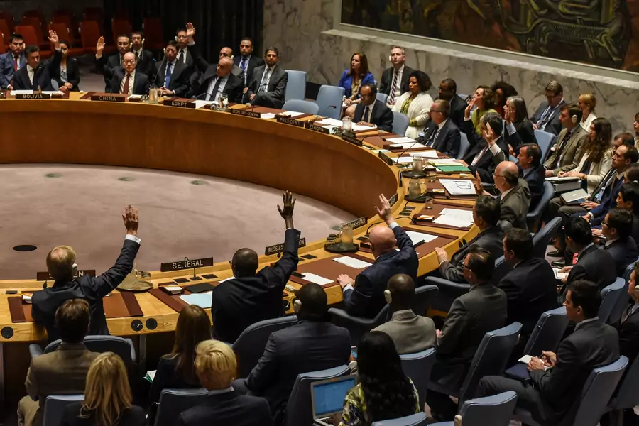 UN Ambassadors vote during a Security Council meeting on North Korea in New York City, United States, on September 11, 2017. 