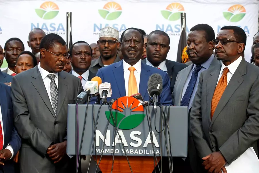 Raila Odinga (C), Kenyan opposition leader and presidential candidate of NASA, at a news conference where he announced that he would not stand in a court-ordered re-run of August's presidential election in Nairobi, Kenya October 10, 2017.