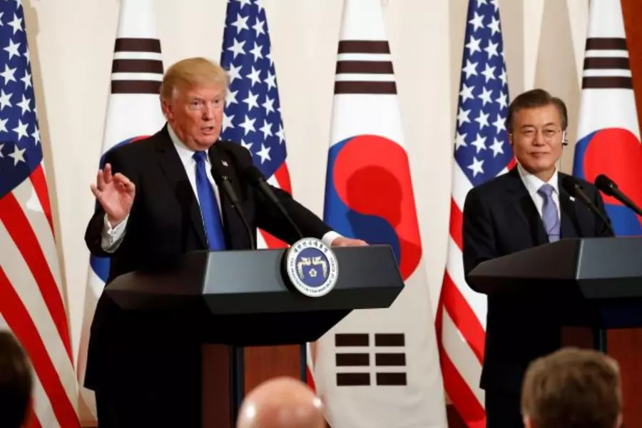 U.S. President Donald Trump and South Korea’s President Moon Jae-in hold a news conference at South Korea’s presidential Blue House in Seoul, South Korea, November 7, 2017. 