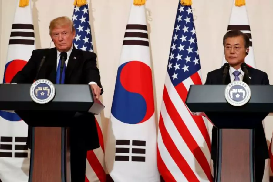 U.S. President Donald Trump and South Korea's President Moon Jae-in hold a joint news conference at the Blue House in Seoul, South Korea November 7, 2017.