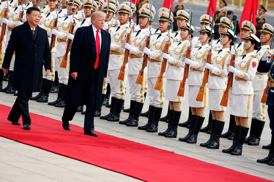 U.S. President Donald Trump takes part in a welcoming ceremony with China's President Xi Jinping in Beijing, China, November 9, 2017. 