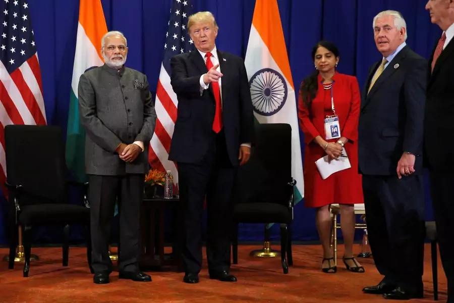 U.S. President Donald J. Trump gestures as he holds a bilateral meeting with India's Prime Minister Narendra Modi alongside the ASEAN Regional Forum in Manila, Philippines, November 13, 2017.