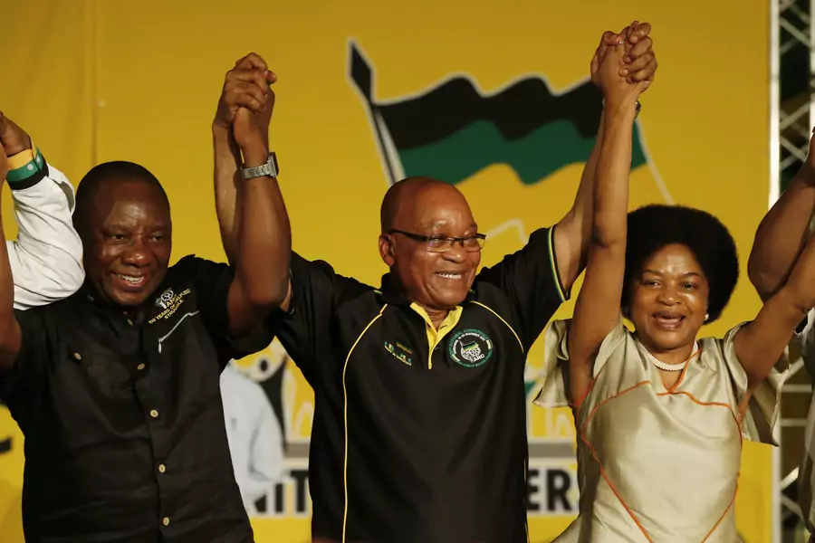 President Jacob Zuma (2nd R) after his reelection as party leader with party deputy leader Cyril Ramaphosa (2nd L) at the 2012 ANC National Conference. The two would go on to become president and vice-president in 2014, South Africa, December 18, 2012.