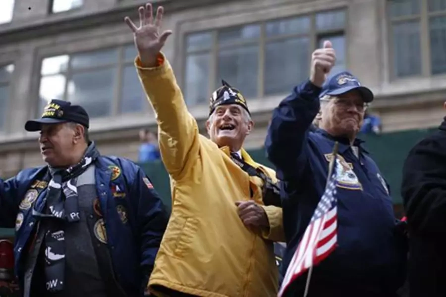 Veterans march in a Veterans Day parade in New York City