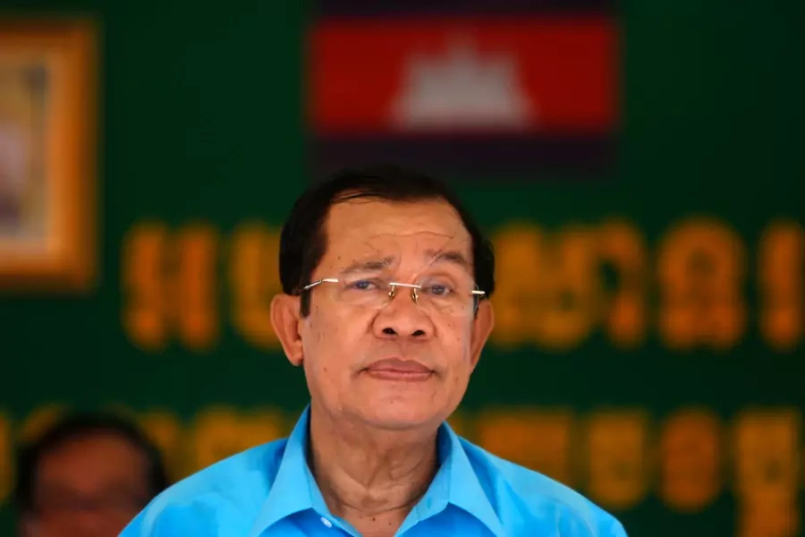 Cambodia's Prime Minister Hun Sen attends a meeting with garment workers, on the outskirts of Phnom Penh, Cambodia, on November 8, 2017. 