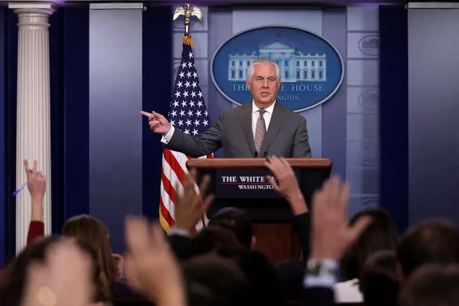 U.S. Secretary of State Rex Tillerson answers questions during the daily briefing at the White House on November 20, 2017. 