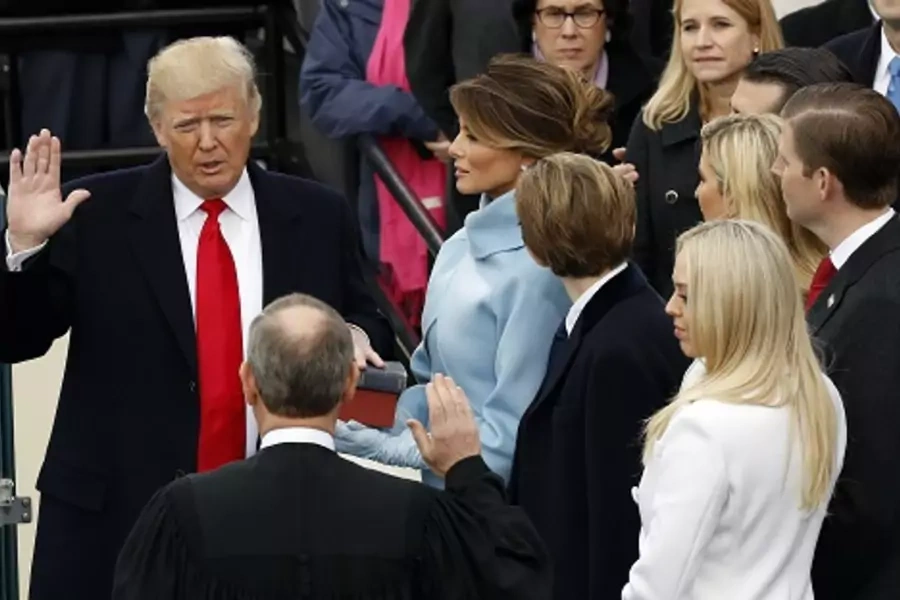 Donald Trump is sworn in as the forty-fifth president of the United States. 