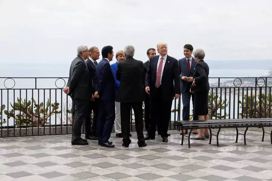 President Trump gathers with leaders of the Group of Seven in Taormina, Italy on May 26, 2017.