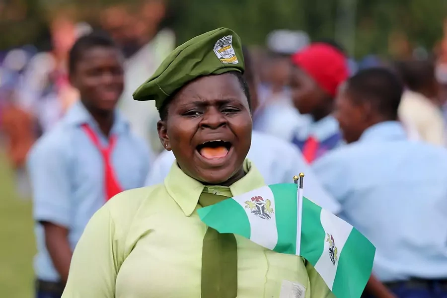 A student reacts during a parade to commemorate Nigeria's 55th Independence Day in Lagos, October 1, 2015. 