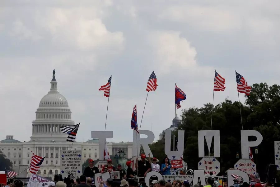Activists gather during the Mother of All Rallies demonstration promoting the "protection for traditional American values and an America First agenda" on the National Mall in Washington, D.C., on September 16, 2017. 