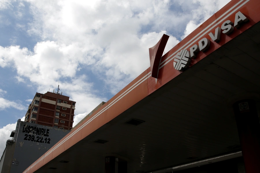 The corporate logo of the state oil company PDVSA is seen at a gas station in Caracas, Venezuela December 1, 2017.