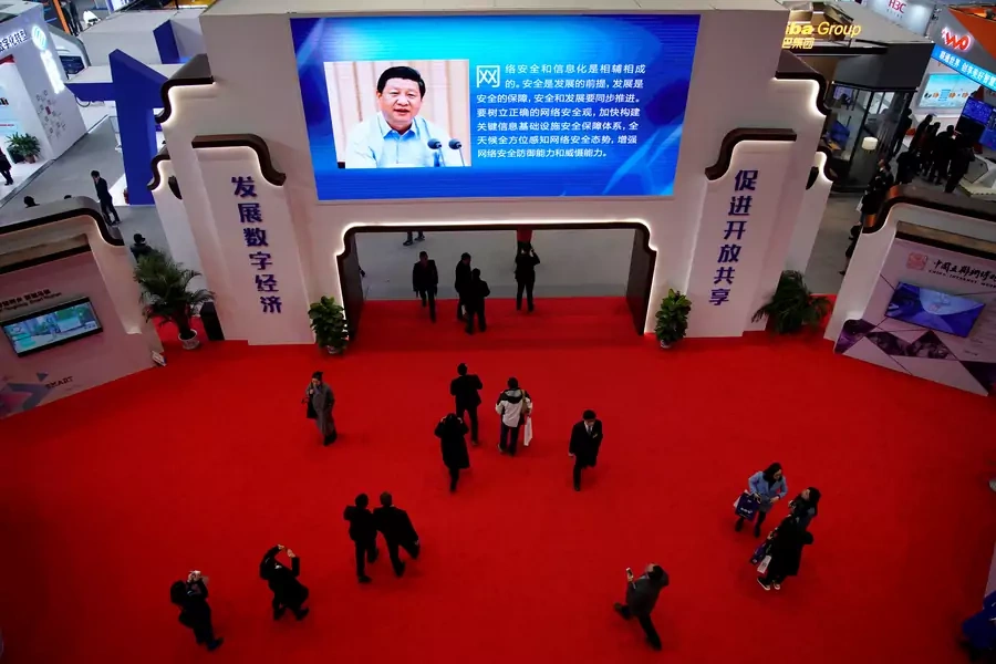 China's President Xi Jinping is shown on a screen during the fourth World Internet Conference in Wuzhen, Zhejiang province, China, December 4, 2017