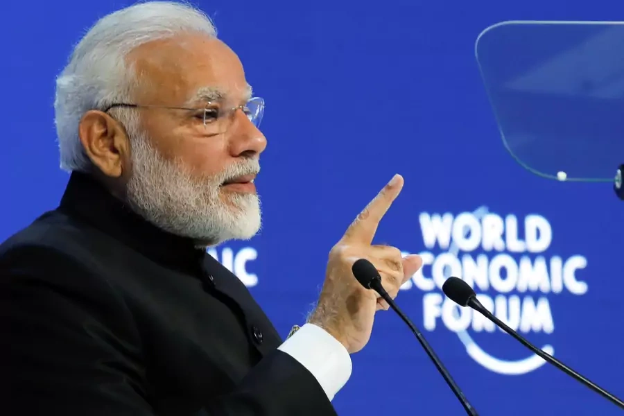 India's Prime Minister Narendra Modi gestures as he speaks at the opening plenary during the World Economic Forum (WEF) annual meeting in Davos, Switzerland, January 23, 2018.