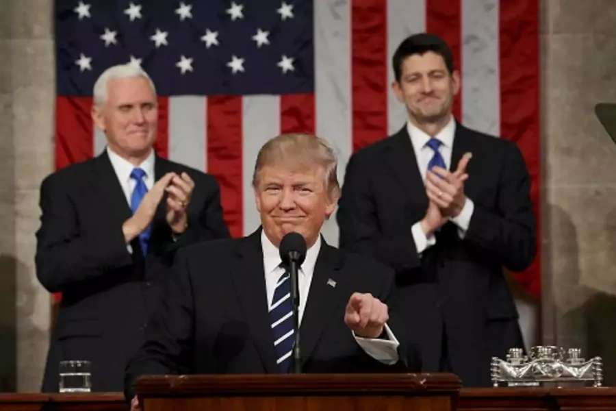 President Donald Trump addresses a joint session of Congress in February 2017. 