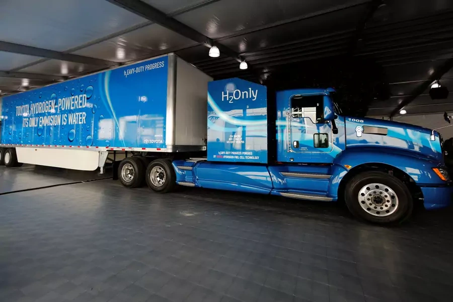 A prototype hydrogen powered fuel cell semi-truck is shown by Toyota at the Los Angeles Auto Show in Los Angeles, California, U.S., November 30, 2017.