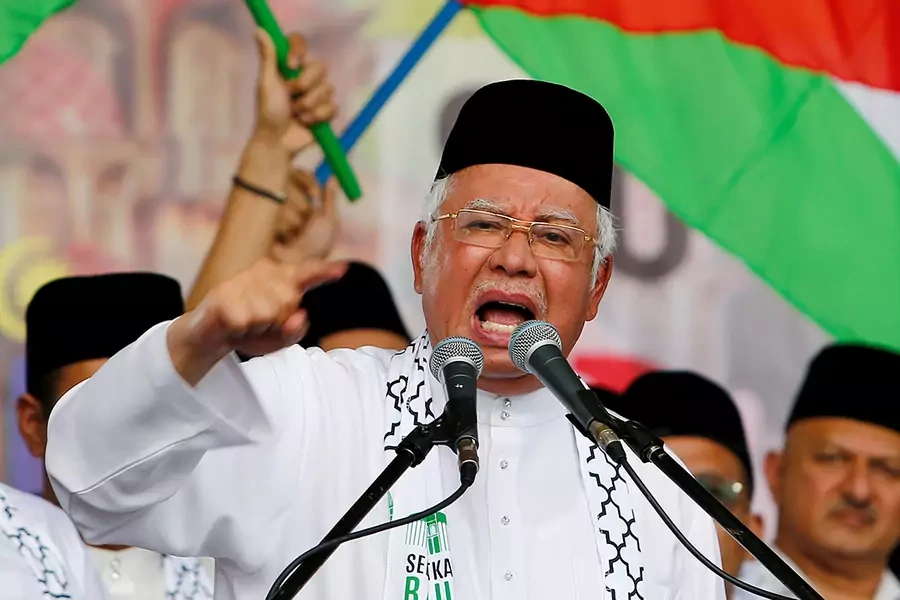 Malaysia's Prime Minister Najib Razak gestures as he speaks during a rally against U.S. President Donald Trump's decision to recognize Jerusalem as the capital of Israel, in Putrajaya, Malaysia, on December 22, 2017.