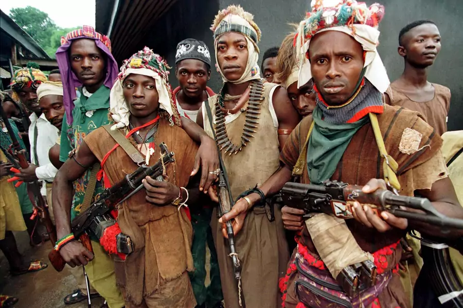Kamajors were trained and armed to protect their homelands from the Revolutionary United Front rebels and undisciplined elements of the Sierra Leone military who they accuse of looting and committing atrocities against them. June 15, 1997