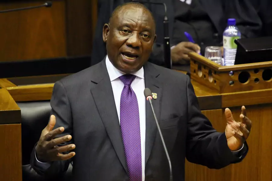 President Cyril Ramaphosa delivers his State of the Nation address at Parliament in Cape Town, South Africa, February 16, 2018. 