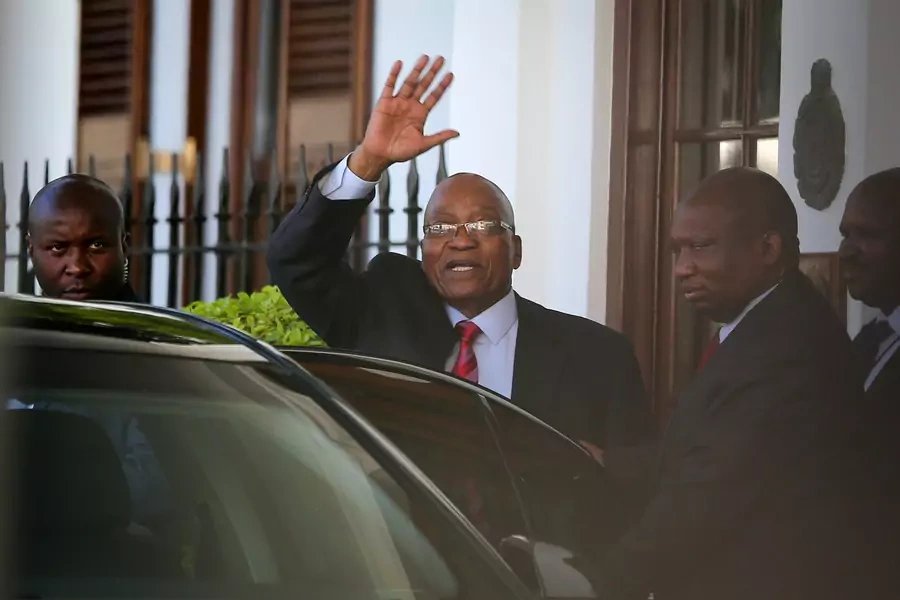 President Jacob Zuma leaves Tuynhuys, the office of the Presidency at parliament after the announcement that his State of the Nation address had been postponed in Cape Town, South Africa, February 6, 2018. 