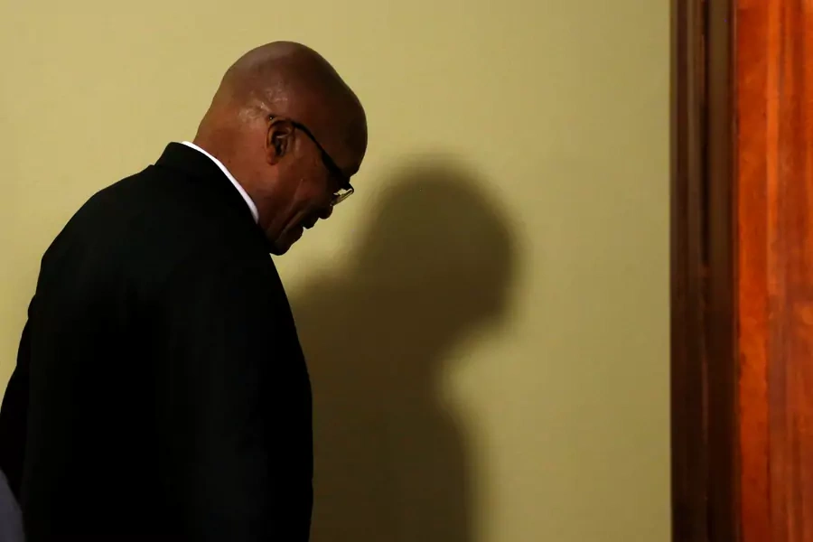 South Africa's President Jacob Zuma leaves after announcing his resignation at the Union Buildings in Pretoria, South Africa, February 14, 2018.