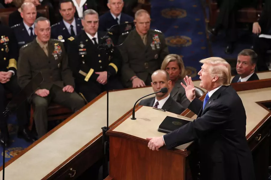 The U.S. military's Joint Chiefs of Staff listen to U.S. President Donald Trump's State of the Union address to a joint session of the U.S. Congress on Capitol Hill in Washington, D.C., January 30, 2018.