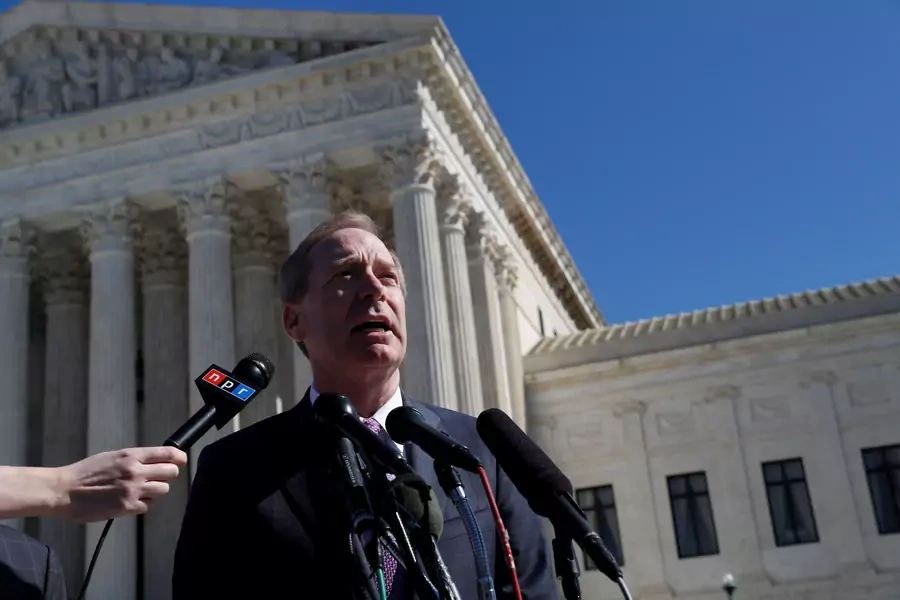 Microsoft President and Chief Legal Officer Brad Smith makes a statement to the news media outside of the U.S. Supreme Court.