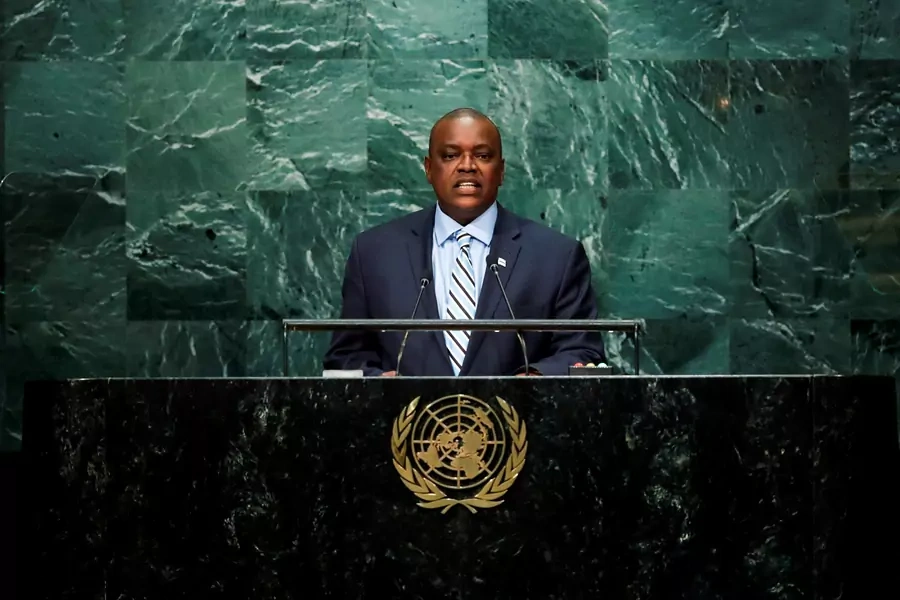 Botswana's then Vice President Mokgweetsi Masisi addresses the United Nations General Assembly in the Manhattan borough of New York, USA, September 23, 2016. Masisi took the oath of office on April 1, 2018.