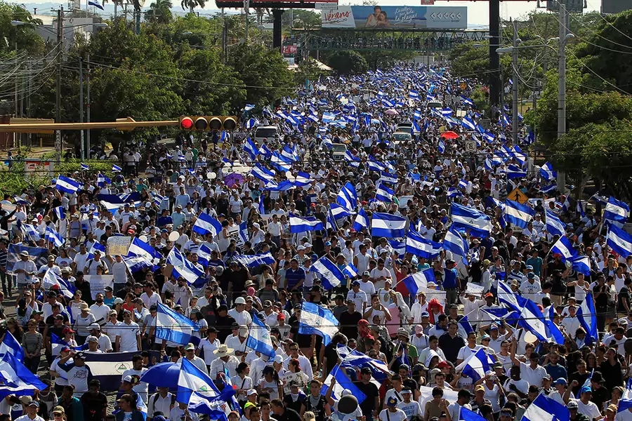 Demonstrators protest against police violence and the government of Nicaraguan President Daniel Ortega in Managua, Nicaragua on April 23, 2018.