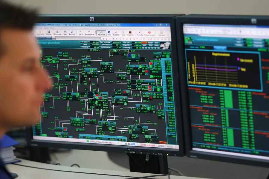 An engineer oversees the gas distribution system of Hungary's gas pipeline operator FGSZ in a control room on August 12, 2014.