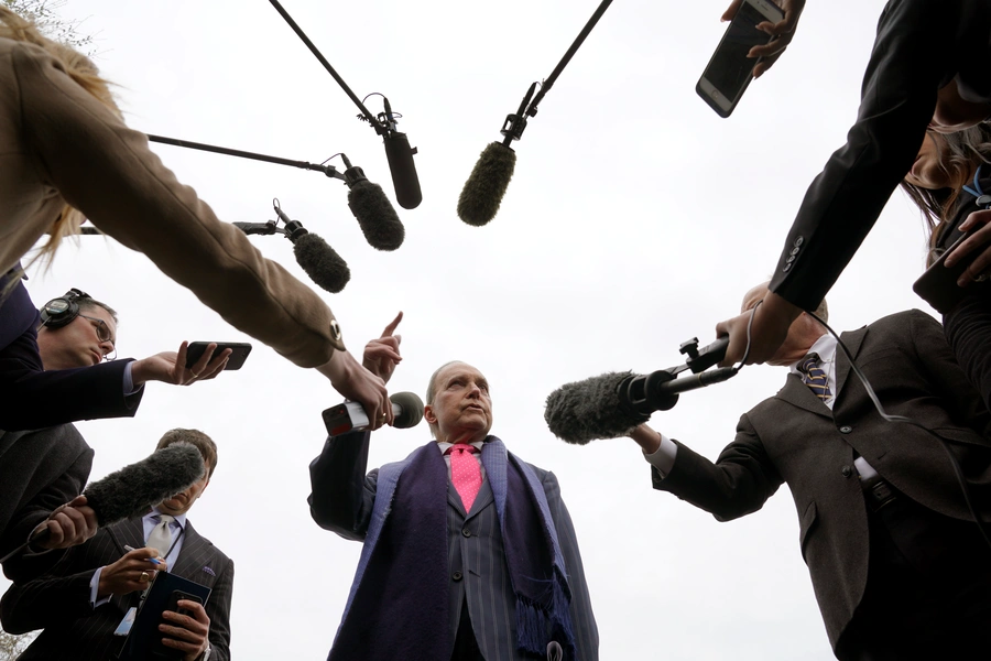 U.S. President Donald Trump's economic adviser Larry Kudlow speaks to reporters at the White House in Washington, U.S., April 6, 2018. 