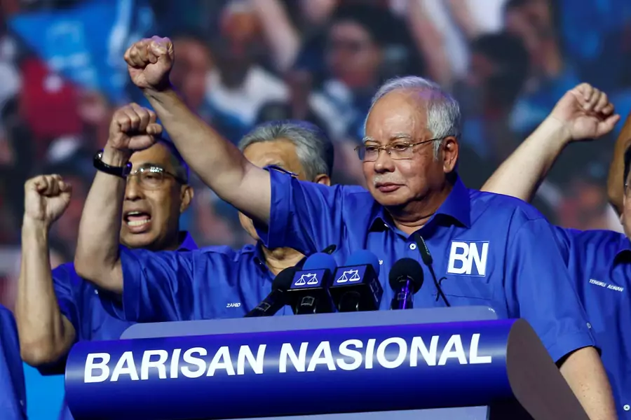 Malaysia's Prime Minister and president of ruling party National Front, Najib Razak gestures as he speaks during the launch of its manifesto for the upcoming general elections in Kuala Lumpur, Malaysia April 7, 2018. 