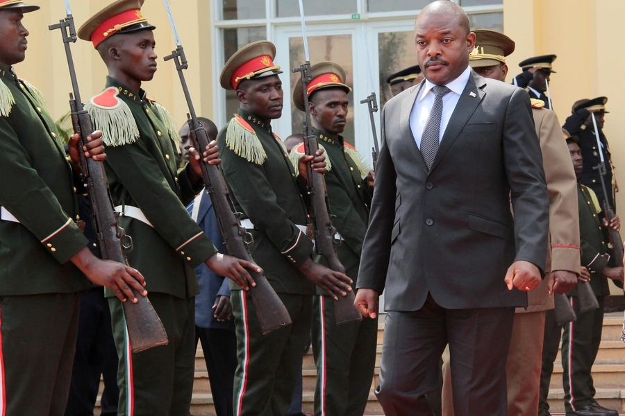 Burundi's President Pierre Nkurunziza walks during a ceremony in tribute to the former late President Colonel Jean-Baptiste Bagaza at the national congress palace in Bujumbura, Burundi May 16, 2016.